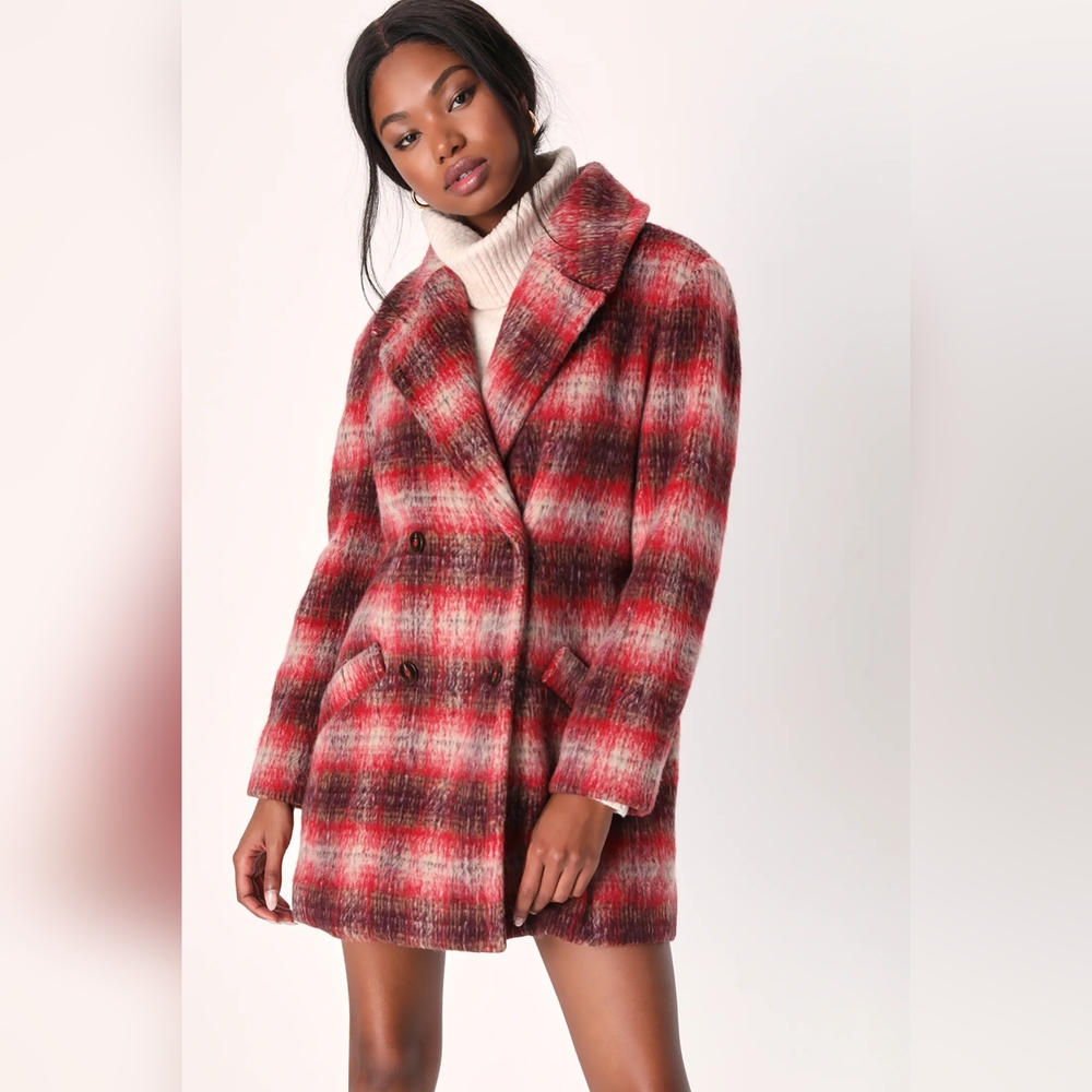 Lulus Plaid Double Breasted Peacoat